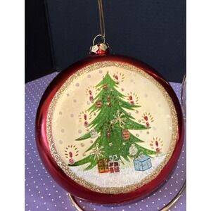Colorful Medallion Disc Round Christmas Tree Ornament Glittery Hand Painted 2010